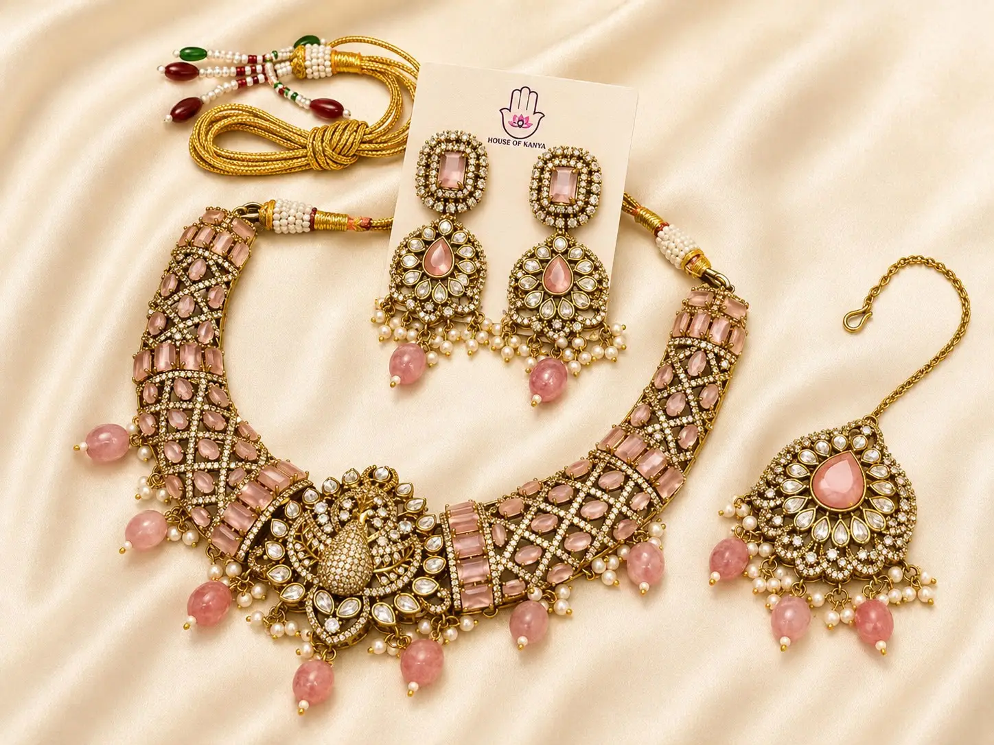 Blush Peacock Choker Set — destination wedding jewellery rental Gurgaon