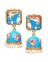 Enamel Meenakari Elephant Jhumkha-Sky Blue