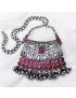 Vintage Jaipuri Stone Oxd. Chain Pendant-Magenta Pink