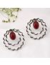 Curly Paradise Hoop, Monalisa Stone Stud-Maroon