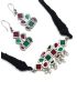 Jaipuri Thread Oxidized Green-Ruby Stone Choker Set