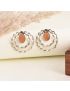 Curly Paradise Hoop, Monalisa Stone Stud-Peach