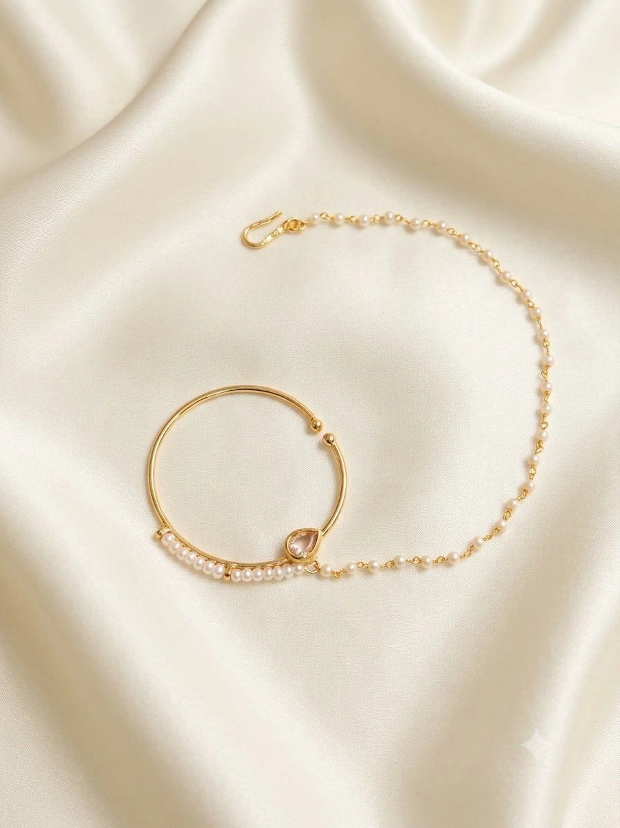 Pearl border teardrop nath jewellery add-on for rental