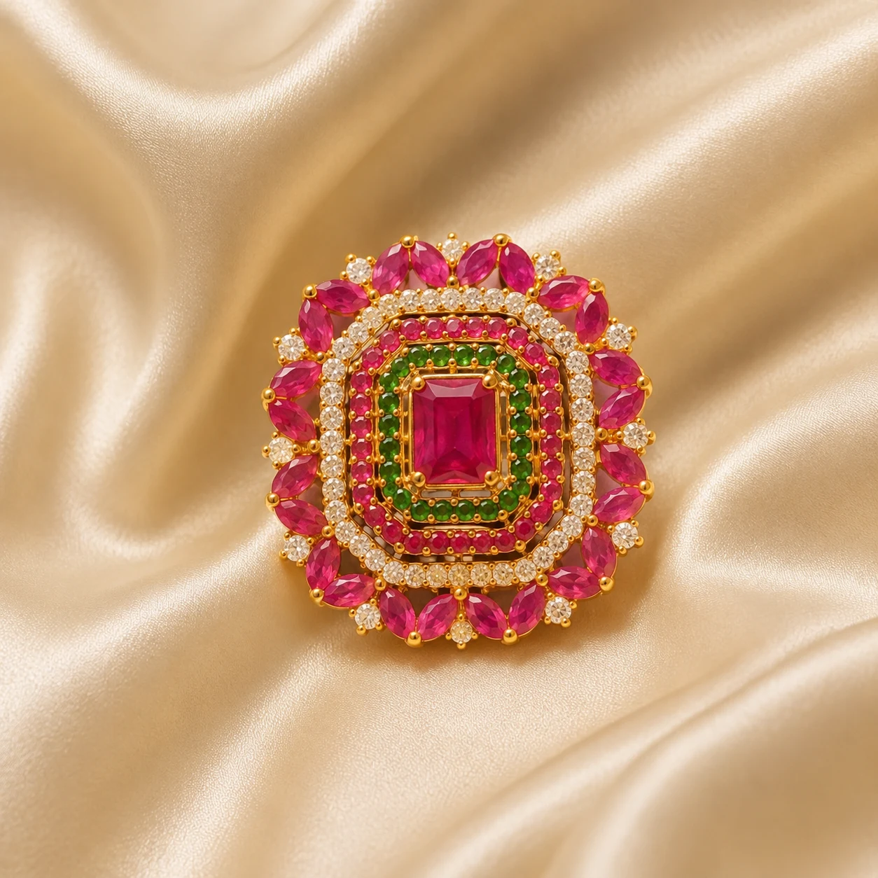 Pink and green floral statement ring add-on for rental