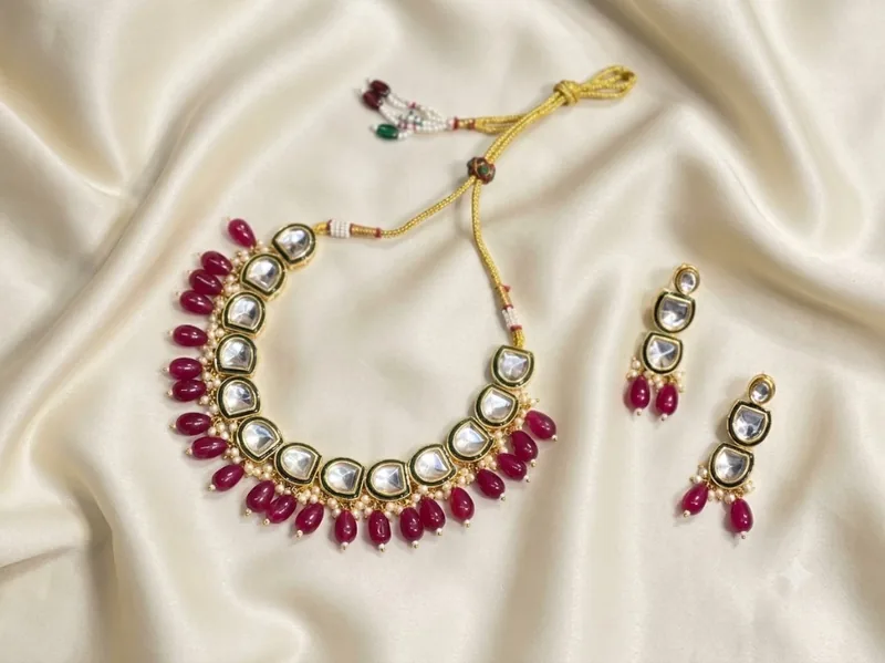 Cherry Drop Stone Necklace Set — jewellery on rent in Gurgaon