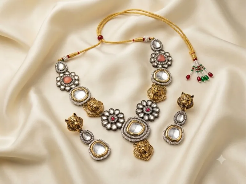 Golden Lion Motif Necklace Set — jewellery on rent in Gurgaon
