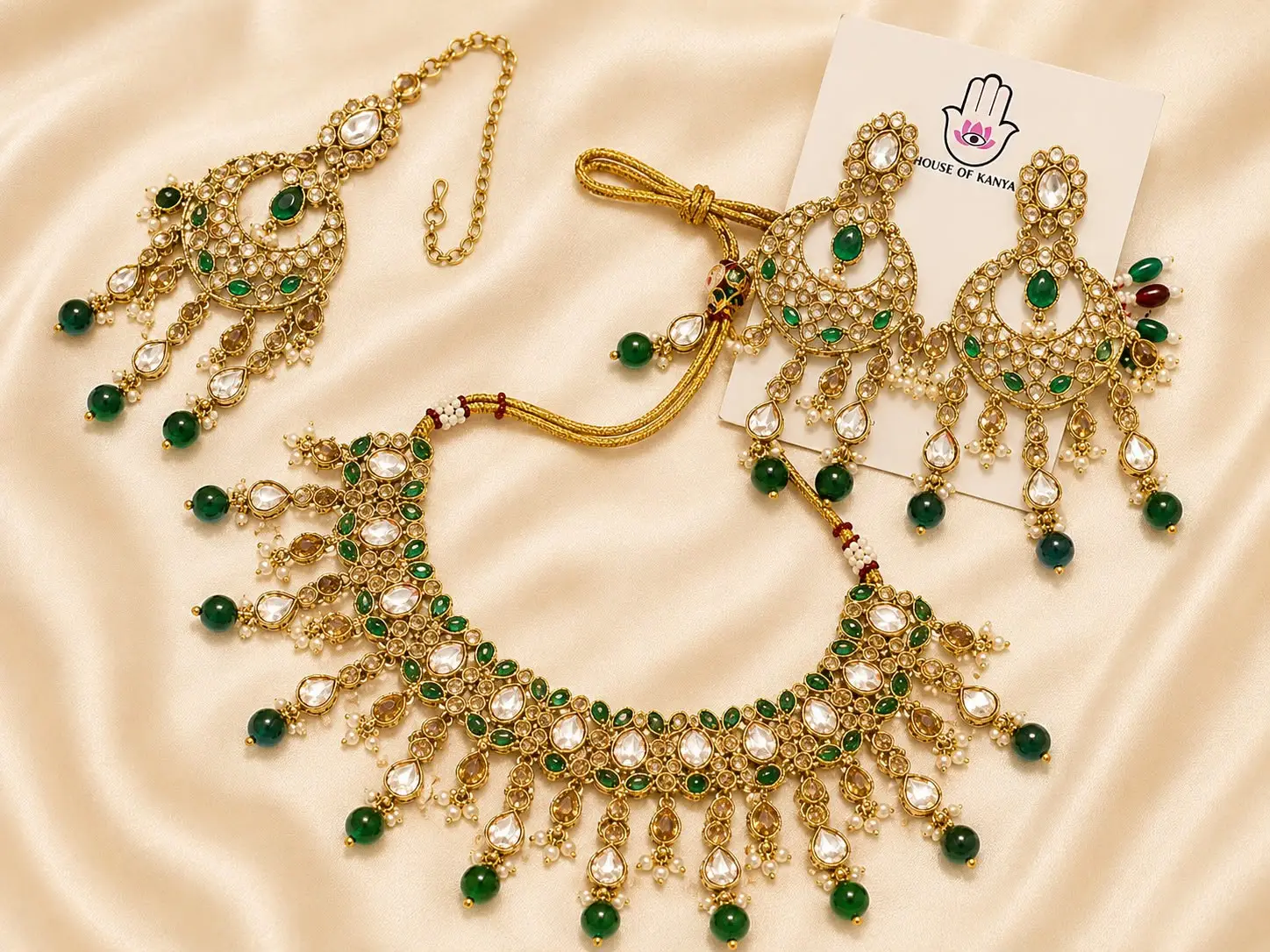 Green Cascade Collar Set — jewellery on rent in Gurgaon