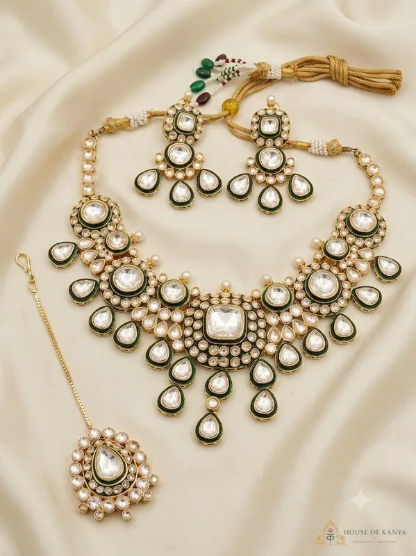 Emerald Polki Bridal Set — bridal jewellery on rent in Gurgaon