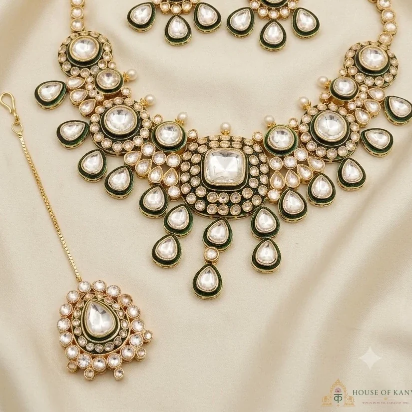 Emerald Polki Bridal Set — craftsmanship close-up | House of Kanya