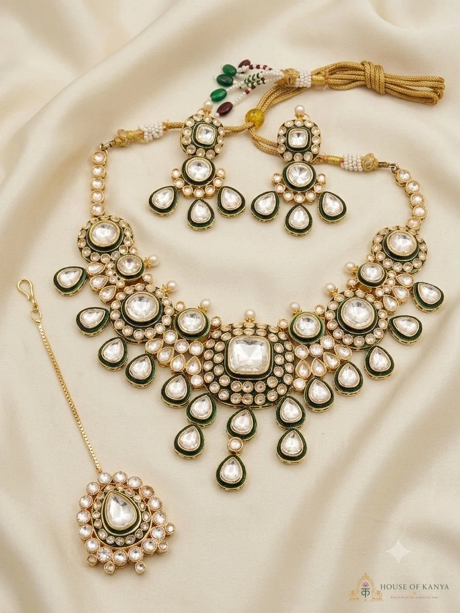 Emerald Polki Bridal Set — bridal jewellery set on rent in Gurgaon | House of Kanya