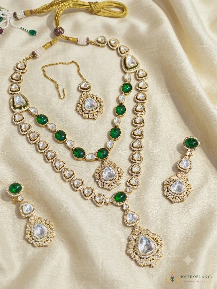 Emerald Rani Haar Bridal Set — bridal jewellery set on rent in Gurgaon | House of Kanya