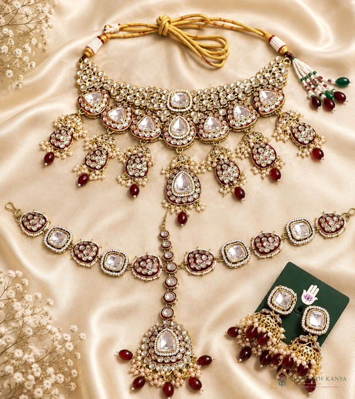 Maroon Kundan Bridal Set — bridal jewellery set on rent in Gurgaon | House of Kanya