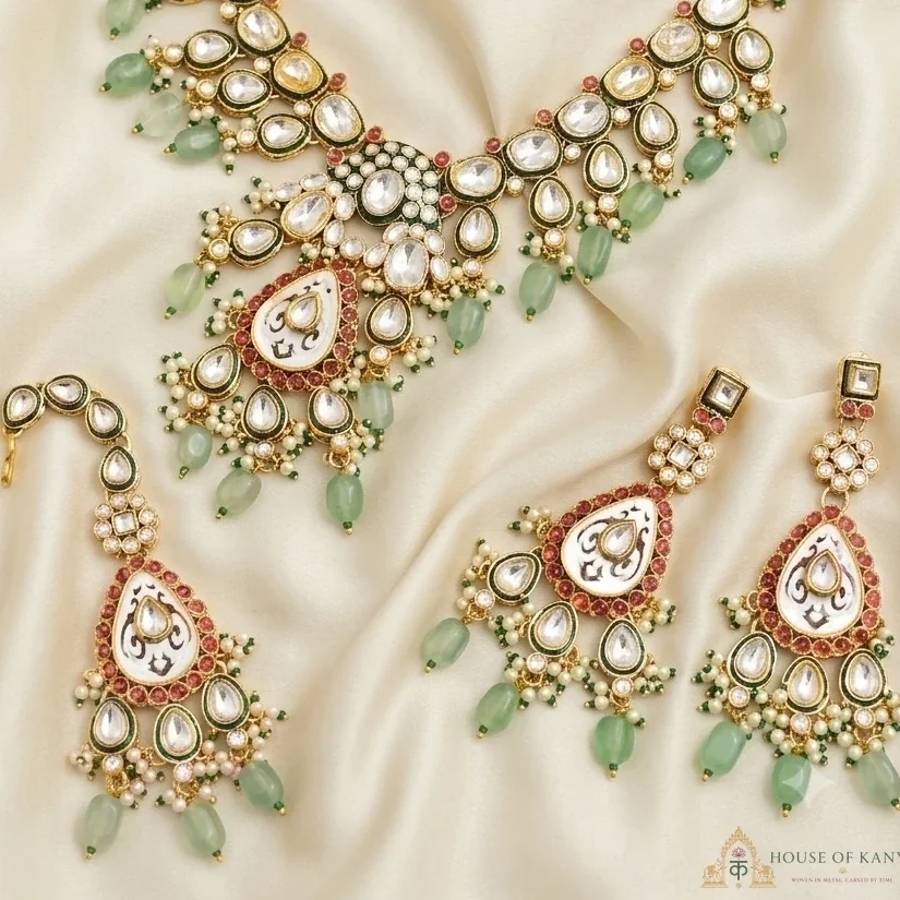 Mint Drop Polki Kundan Bridal Set — craftsmanship close-up | House of Kanya