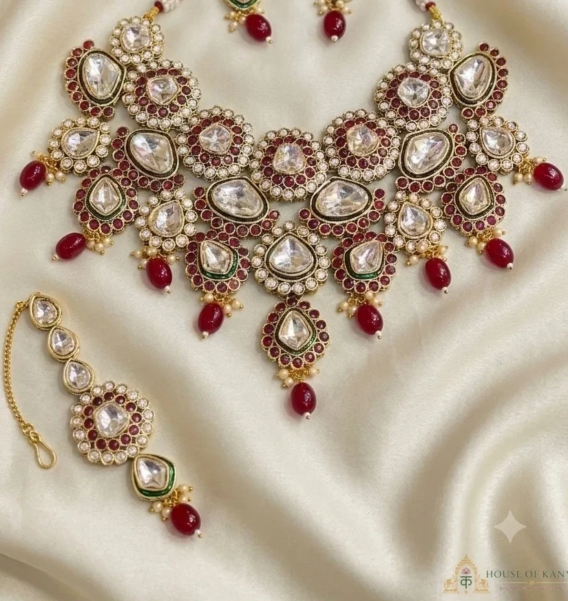 Ruby Drop Kundan Bridal Set — craftsmanship close-up | House of Kanya