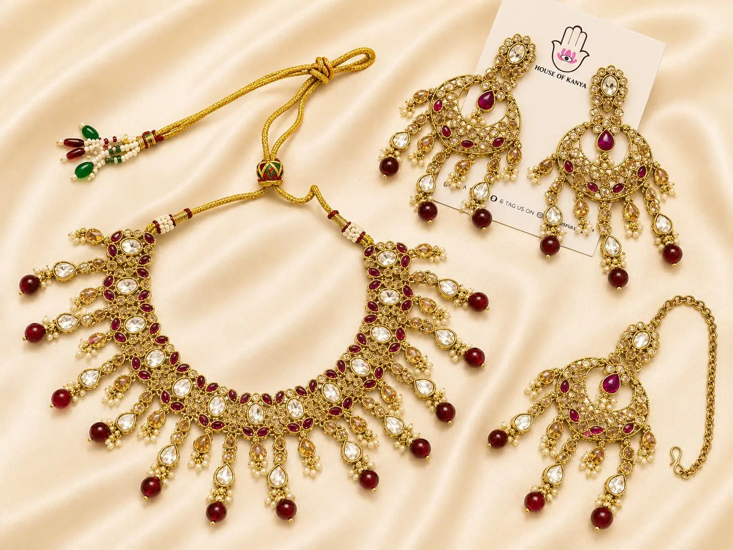 Maroon Cascade Collar Set — jewellery on rent in Gurgaon