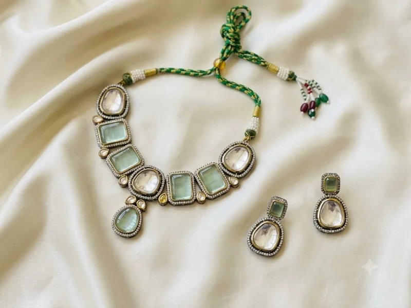 Mint Green Daak Polki Necklace Set — jewellery on rent in Gurgaon