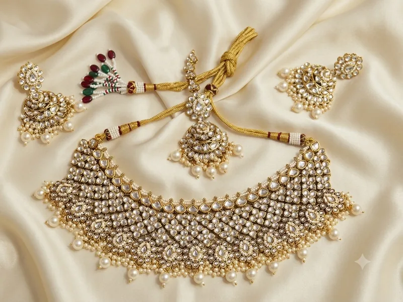 Pearl Teardrop Bridal Choker Set — jewellery on rent in Gurgaon
