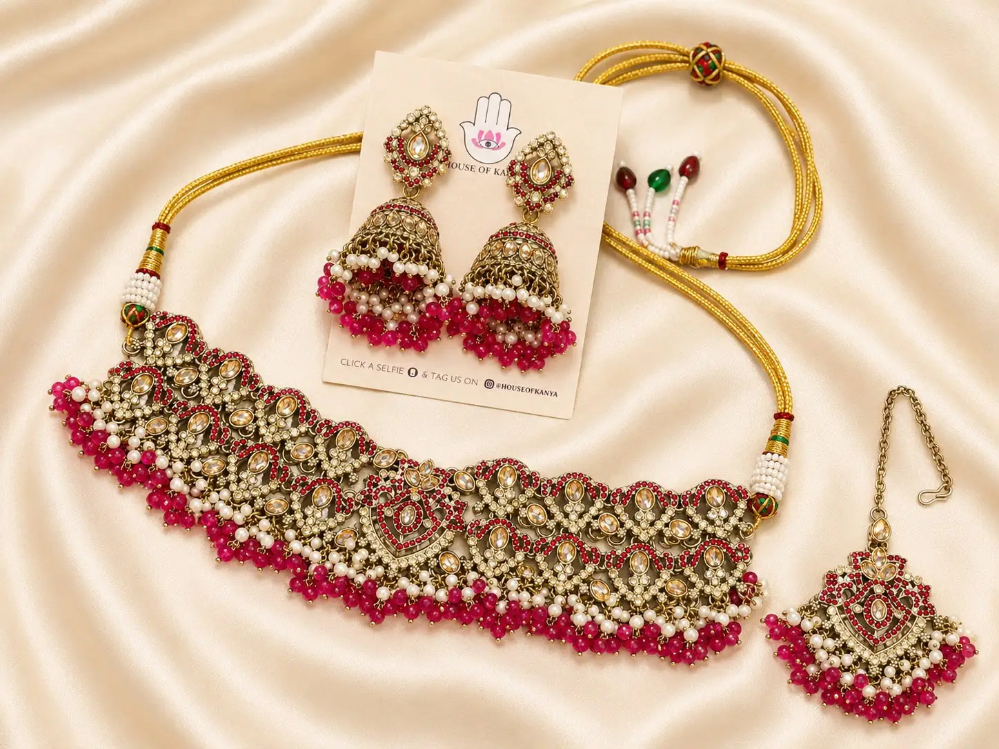 Rani Pink Heart Collar Set — jewellery on rent in Gurgaon